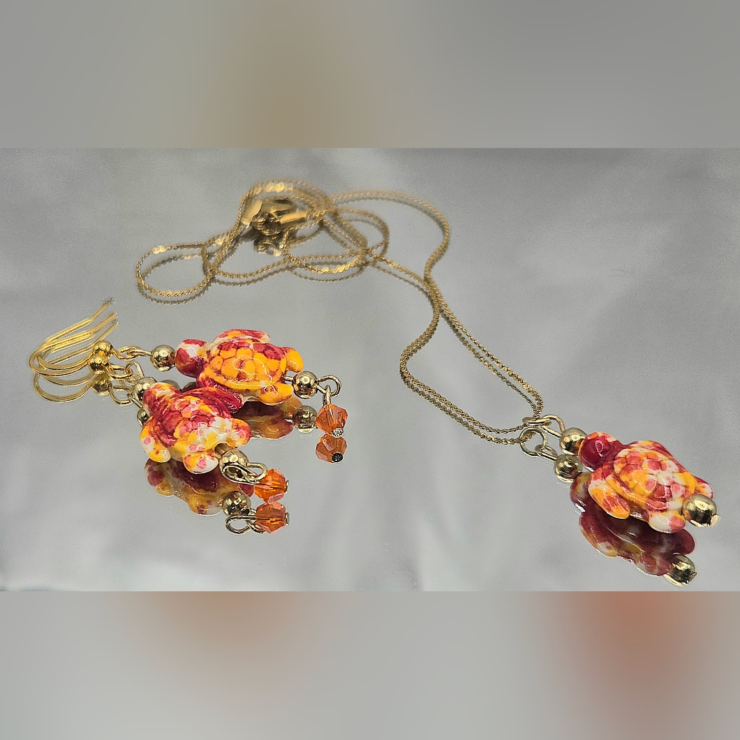 Elegant Gold And Orange Beaded Necklace